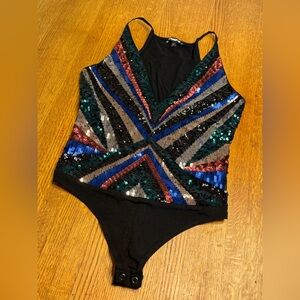 Express Sequin Striped Bodysuit